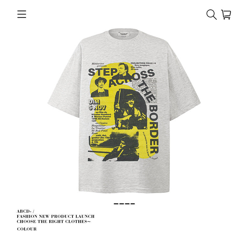 American vintage street T-shirt cotton men loose summer