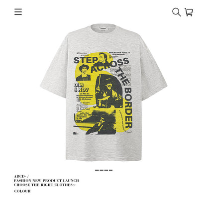 American vintage street T-shirt cotton men loose summer