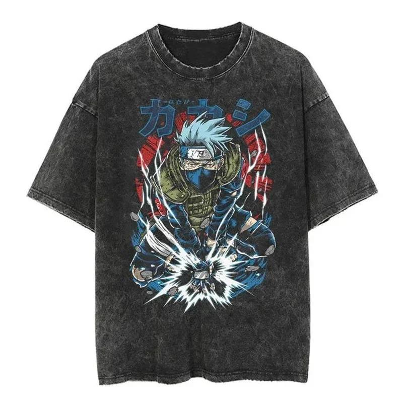2024Streetwear Tshirt Japanese Anime Graphic Vintage Washed