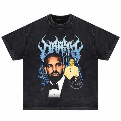 2024Summer Washed Short Sleeve Tshirts Men Hip Hop Portrait (Prat 2)