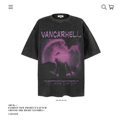 American vintage street T-shirt cotton men's summer loose