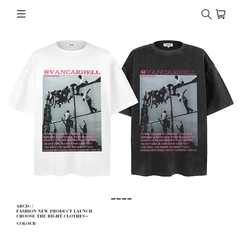 American vintage street T-shirt pure cotton retro men's and women's summer loose