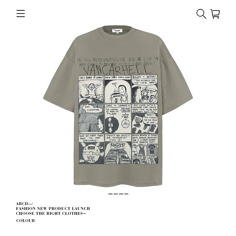 American vintage street T-shirt pure cotton retro men's and women's summer loose