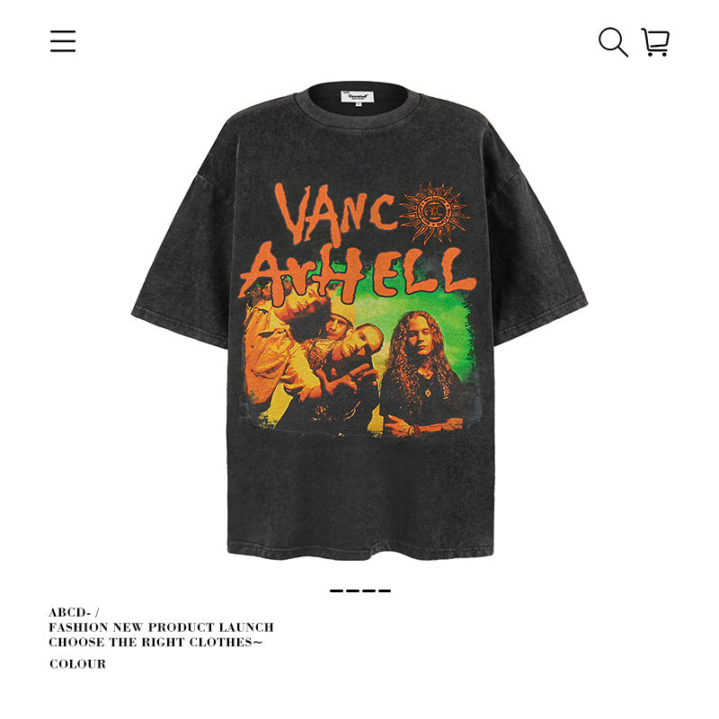 American vintage street T-shirt pure cotton retro men's and women's summer loose