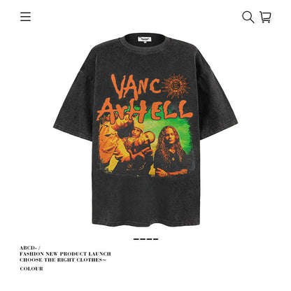 American vintage street T-shirt pure cotton retro men's and women's summer loose