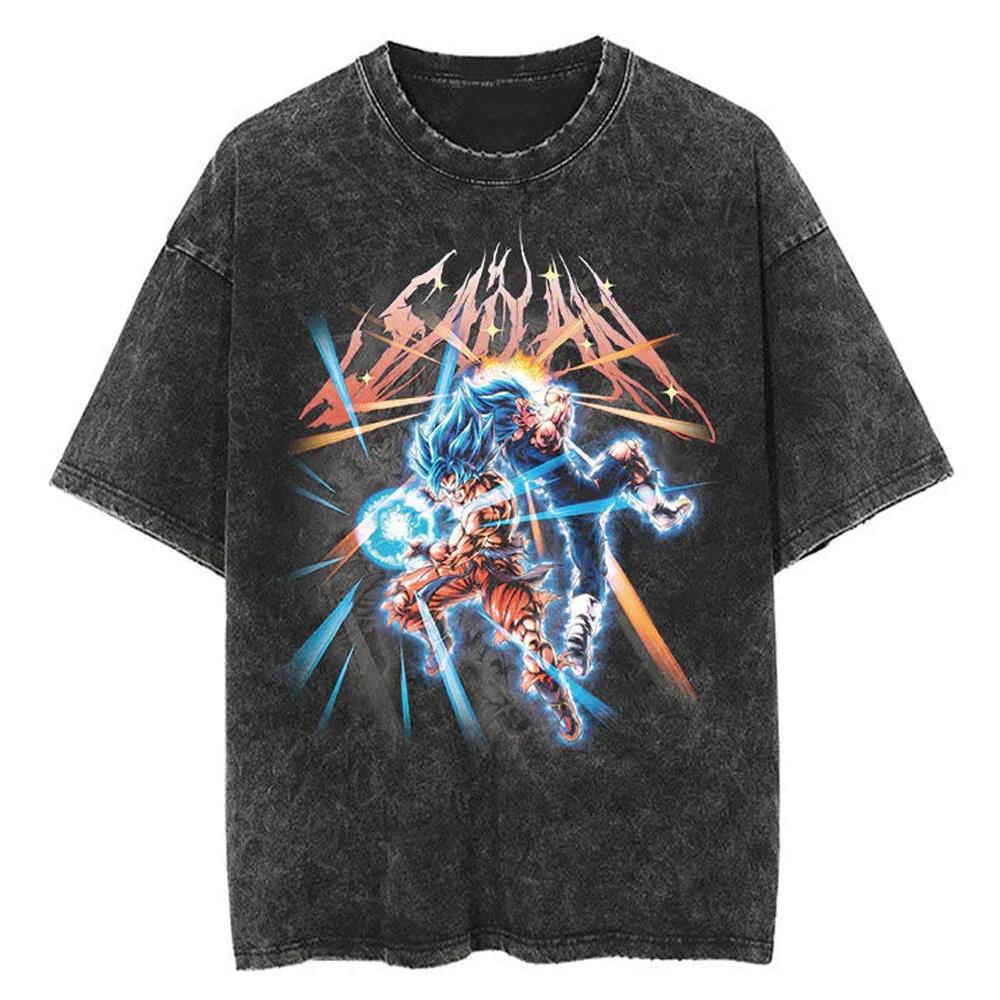 2024Men Tshirt Washed Black Vintage Japanese Anime Dragon (Prat 2)