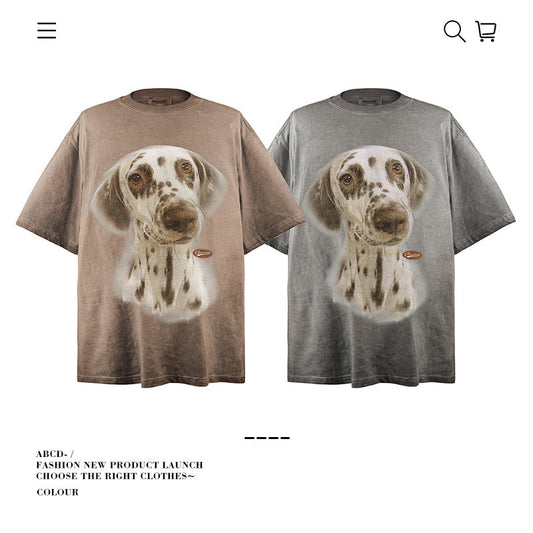 American vintage street T-shirt cotton vintage Doberman print men's summer loose