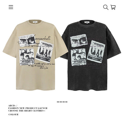 American vintage street T-shirt pure cotton retro men's and women's summer loose