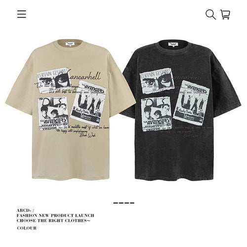 American vintage street T-shirt pure cotton retro men's and women's summer loose