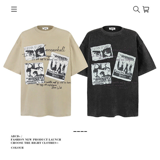 American vintage street T-shirt pure cotton retro men's and women's summer loose