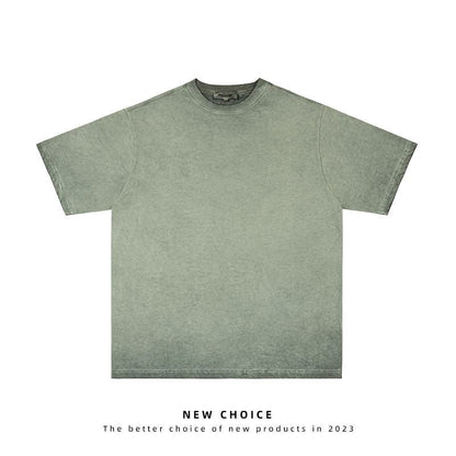 American vintage street T-shirt retro solid color men's loose half-sleeve shirt