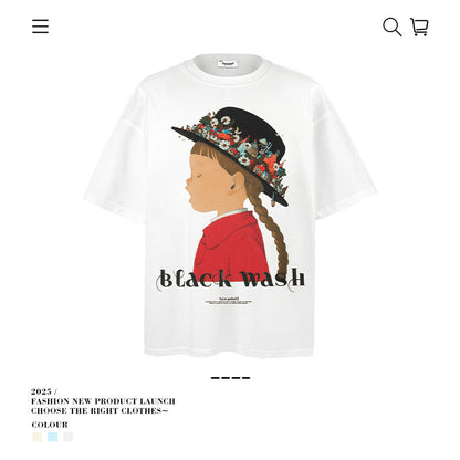 American vintage street T-shirt cartoon character print men and women spring and summer loose