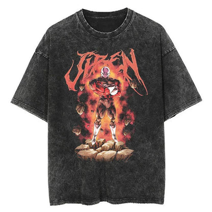 2024Men Tshirt Washed Black Vintage Japanese Anime Dragon (Prat 2)