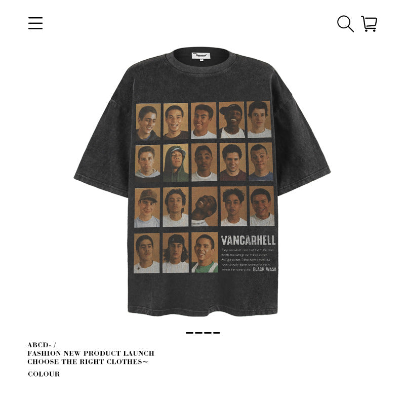 American vintage street T-shirt pure cotton men and women loose