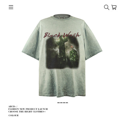 American vintage street T-shirt pure cotton retro men's and women's summer loose