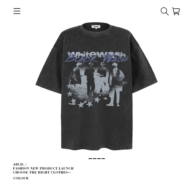 American vintage street T-shirt retro men's loose top