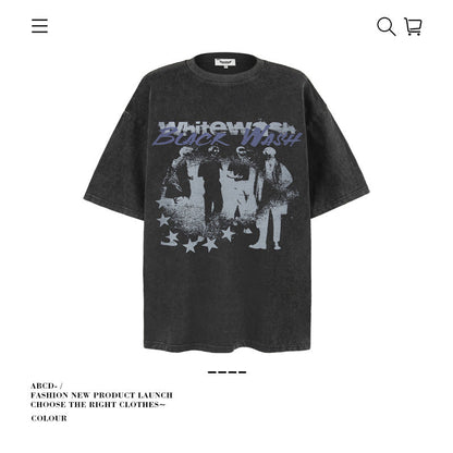 American vintage street T-shirt retro men's loose top