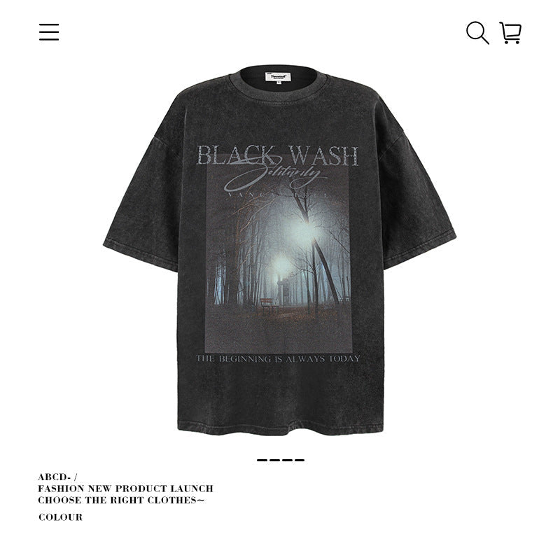 American vintage street T-shirt men's loose spring and summer half-sleeved shirt