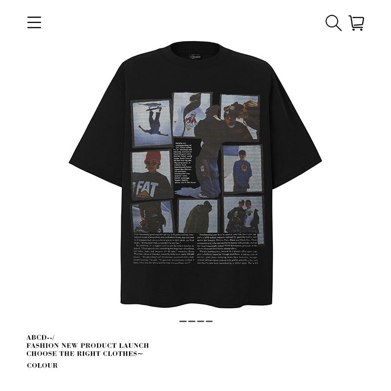 American vintage street T-shirt retro men's loose top