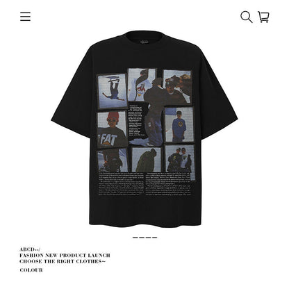 American vintage street T-shirt retro men's loose top