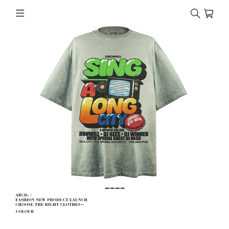 American vintage street T-shirt cotton men's summer loose