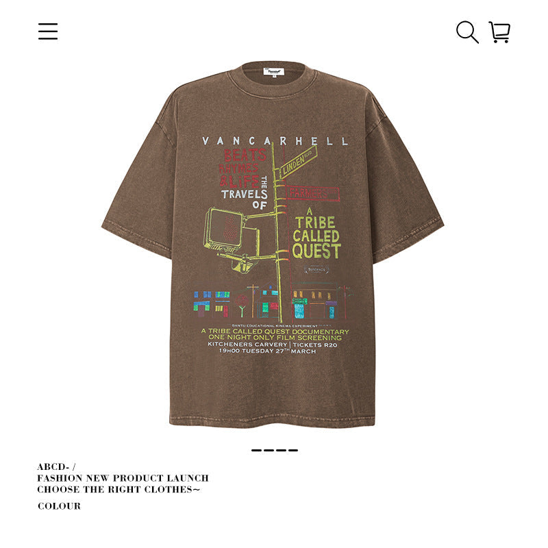 American vintage street T-shirt pure cotton retro men's and women's summer loose
