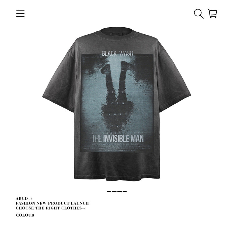 American vintage street T-shirt men's loose spring and summer half-sleeved shirt
