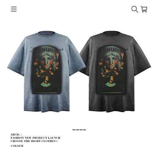 American vintage street T-shirt pure cotton retro men's and women's summer loose half sleeves