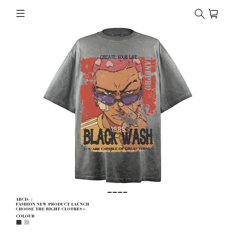 American vintage street T-shirt men's loose top