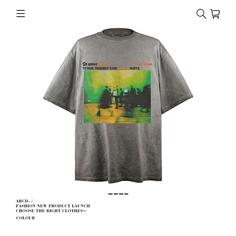 American vintage street T-shirt pure cotton retro men's and women's summer loose