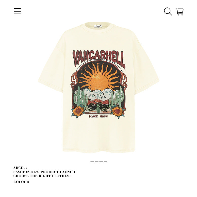 American vintage street T-shirt pure cotton men's and women's summer loose
