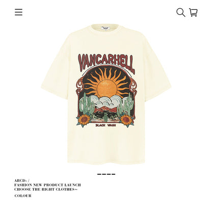 American vintage street T-shirt pure cotton men's and women's summer loose