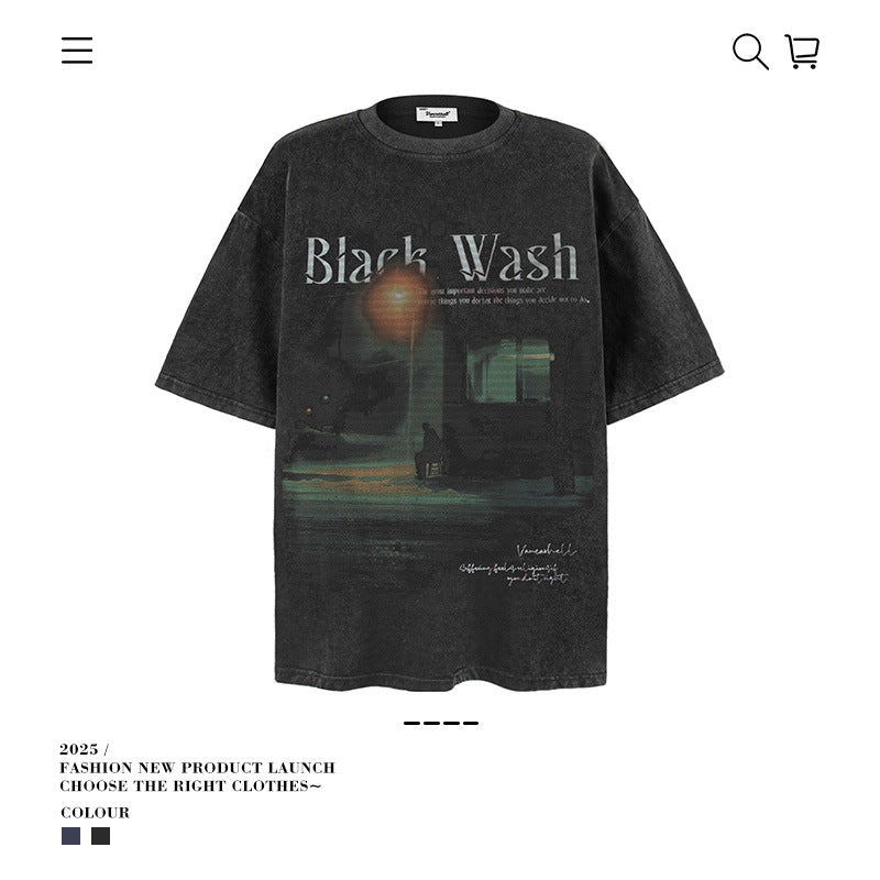 American vintage street T-shirt loose cotton retro large size men's clothing