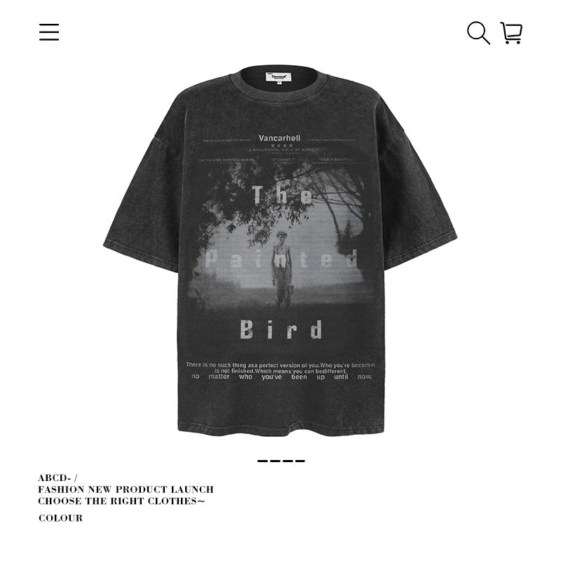 American vintage street T-shirt men's loose spring and summer half-sleeved shirt