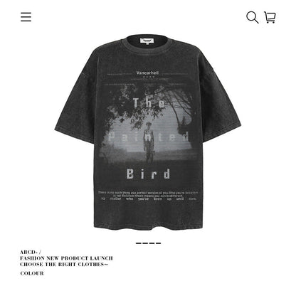 American vintage street T-shirt men's loose spring and summer half-sleeved shirt