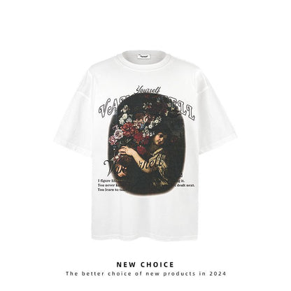 American vintage street T-shirt retro men's summer street loose half-sleeved shirt