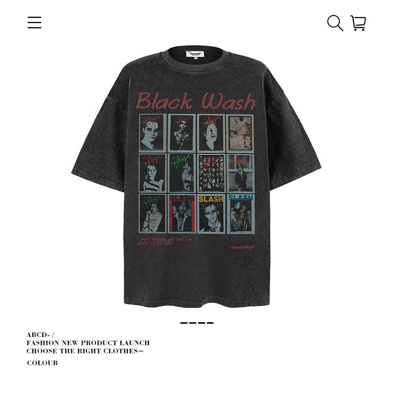 American vintage street T-shirt pure cotton retro men's and women's summer loose
