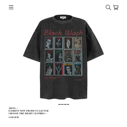 American vintage street T-shirt pure cotton retro men's and women's summer loose
