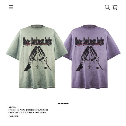 American vintage street T-shirt pure cotton retro men's and women's summer loose