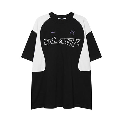 After Prom Shirt Summer Sports Gray T-shirt Men's Color Block Embroidery round Neck Short Sleeve