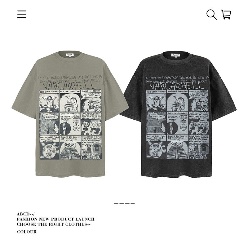 American vintage street T-shirt pure cotton retro men's and women's summer loose