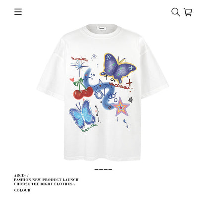 American vintage street T-shirt cotton men's summer loose