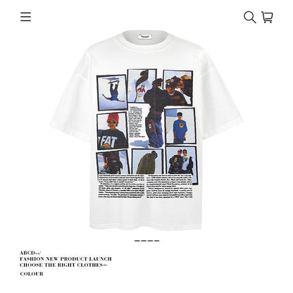 American vintage street T-shirt retro men's loose top