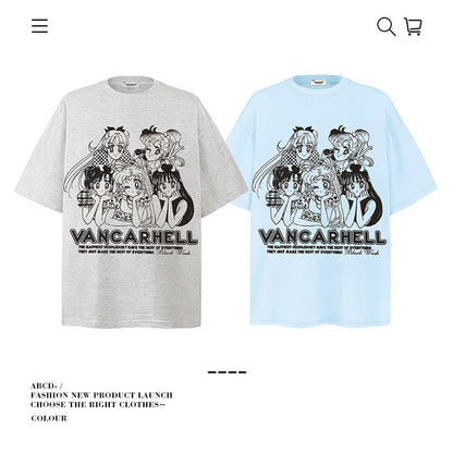 American vintage street T-shirt pure cotton men's and women's summer loose