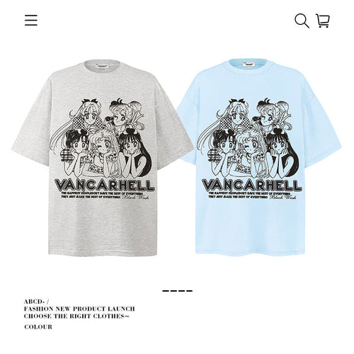 American vintage street T-shirt pure cotton men's and women's summer loose