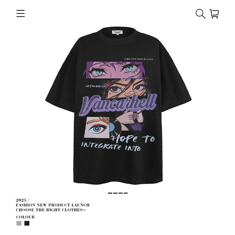 American vintage street T-shirt men's and women's summer loose