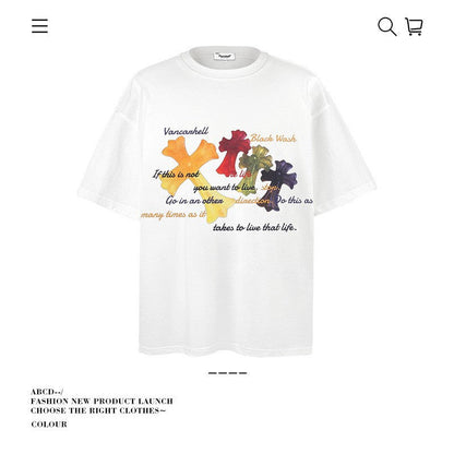 American vintage street T-shirt cotton men's summer loose
