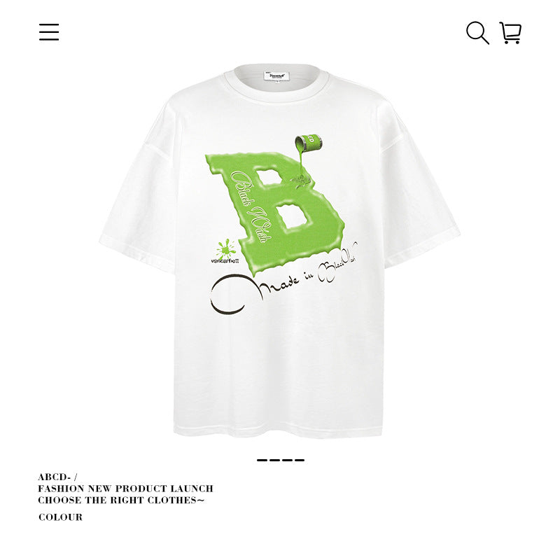 American vintage street T-shirt letter print cotton summer boys