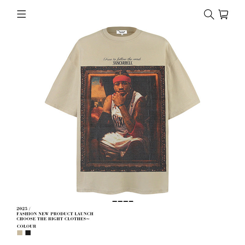 American vintage street T-shirt vintage men's loose cotton summer