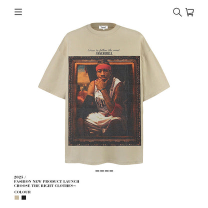 American vintage street T-shirt vintage men's loose cotton summer